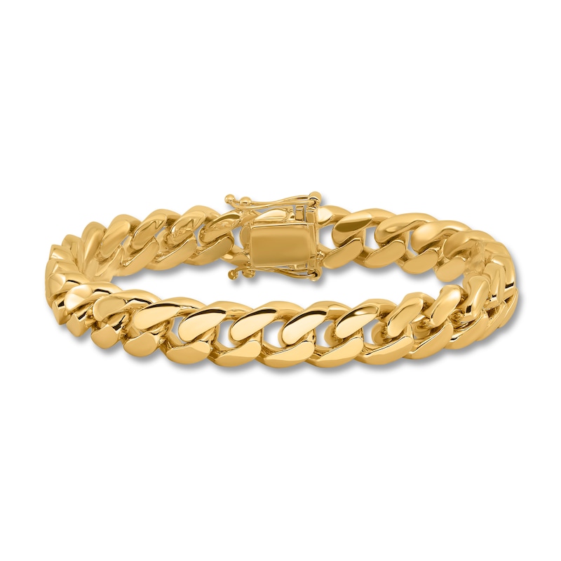 Main Image 1 of Men's Solid Curb Link Chain Bracelet 14K Yellow Gold 10.7mm 8.25"