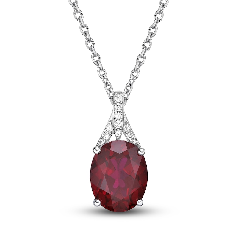 Lab-Created Ruby Pendant Necklace 1/8 ct tw Round 10K White Gold