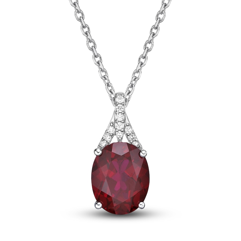 Main Image 1 of Lab-Created Ruby Pendant Necklace 1/8 ct tw Round 10K White Gold