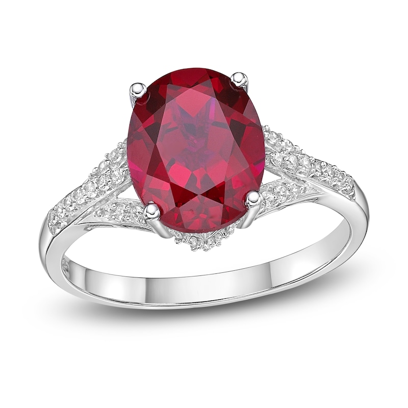 Lab-Created Ruby Ring 1/6 ct tw Round 10K White Gold