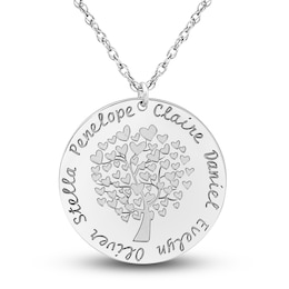 Engravable Family Tree Pendant Necklace 14K White Gold 25mm 18" Adj.