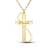 Thumbnail Image 1 of Engravable Cross Pendant Necklace Yellow Gold-Plated Sterling Silver 28mm 18" Adj.