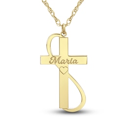 Engravable Cross Pendant Necklace Yellow Gold-Plated Sterling Silver 28mm 18" Adj.