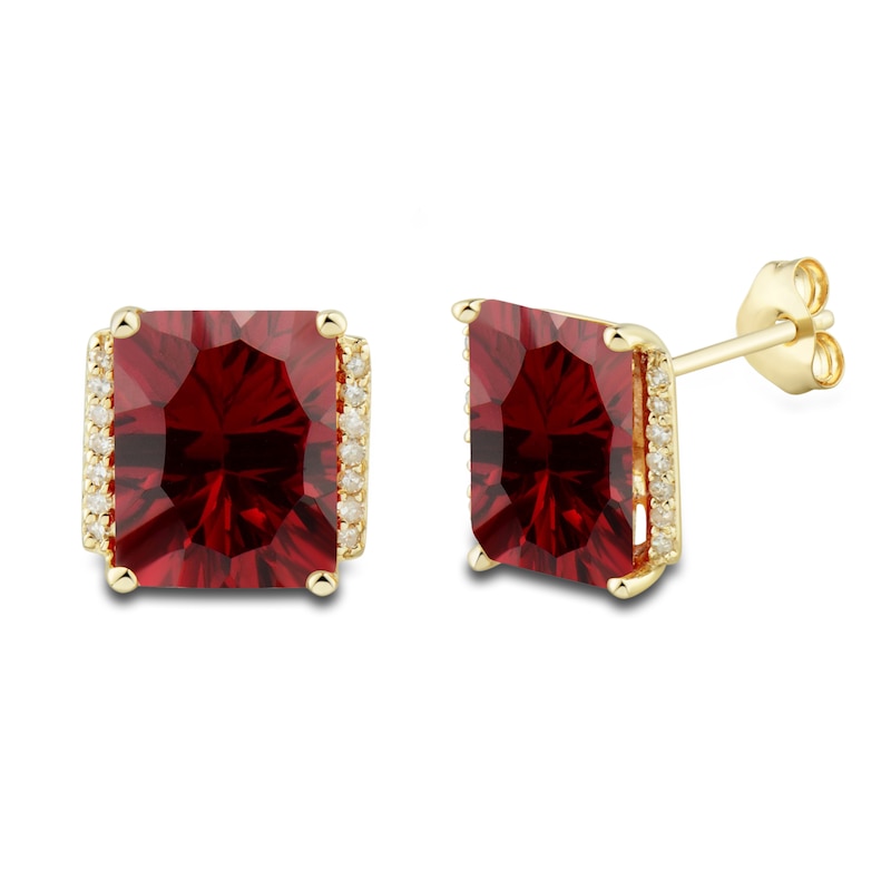 Lab-Created Ruby Ring, Earring & Necklace Set 1/5 ct tw Diamonds 10K Yellow Gold