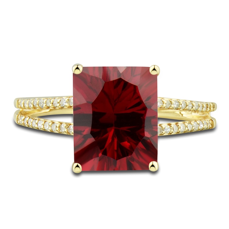 Lab-Created Ruby Ring, Earring & Necklace Set 1/5 ct tw Diamonds 10K Yellow Gold