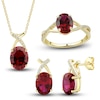 Thumbnail Image 0 of Lab-Created Ruby Ring, Earring & Necklace Set 1/5 ct tw Diamonds 10K Yellow Gold