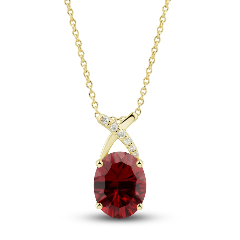 Main Image 2 of Lab-Created Ruby Ring, Earring & Necklace Set 1/5 ct tw Diamonds 10K Yellow Gold