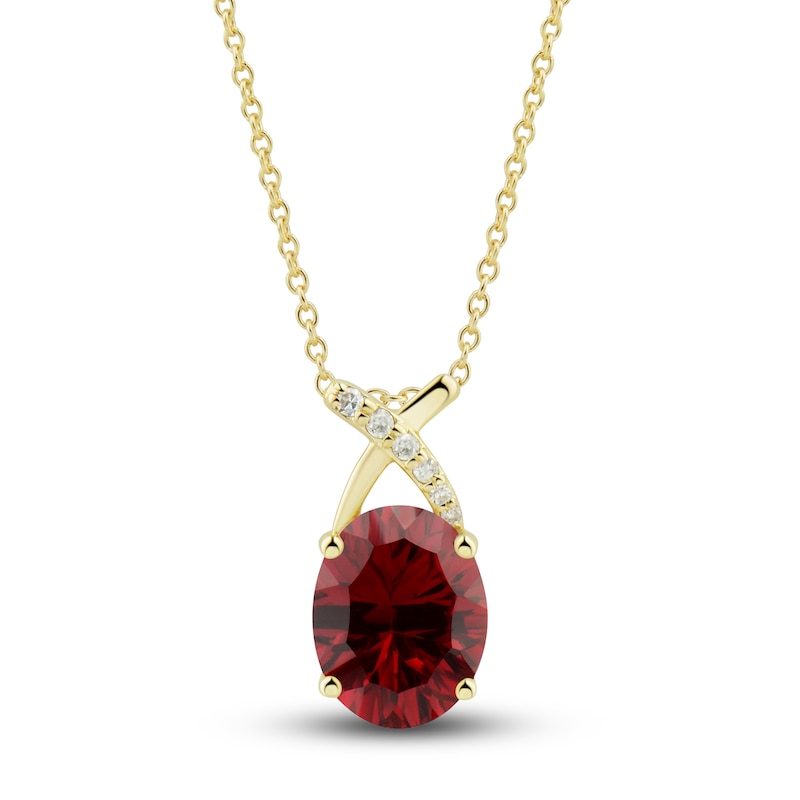 Lab-Created Ruby Ring, Earring & Necklace Set 1/5 ct tw Diamonds 10K Yellow Gold