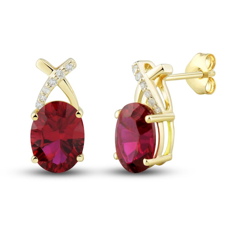 Main Image 3 of Lab-Created Ruby Ring, Earring & Necklace Set 1/5 ct tw Diamonds 10K Yellow Gold