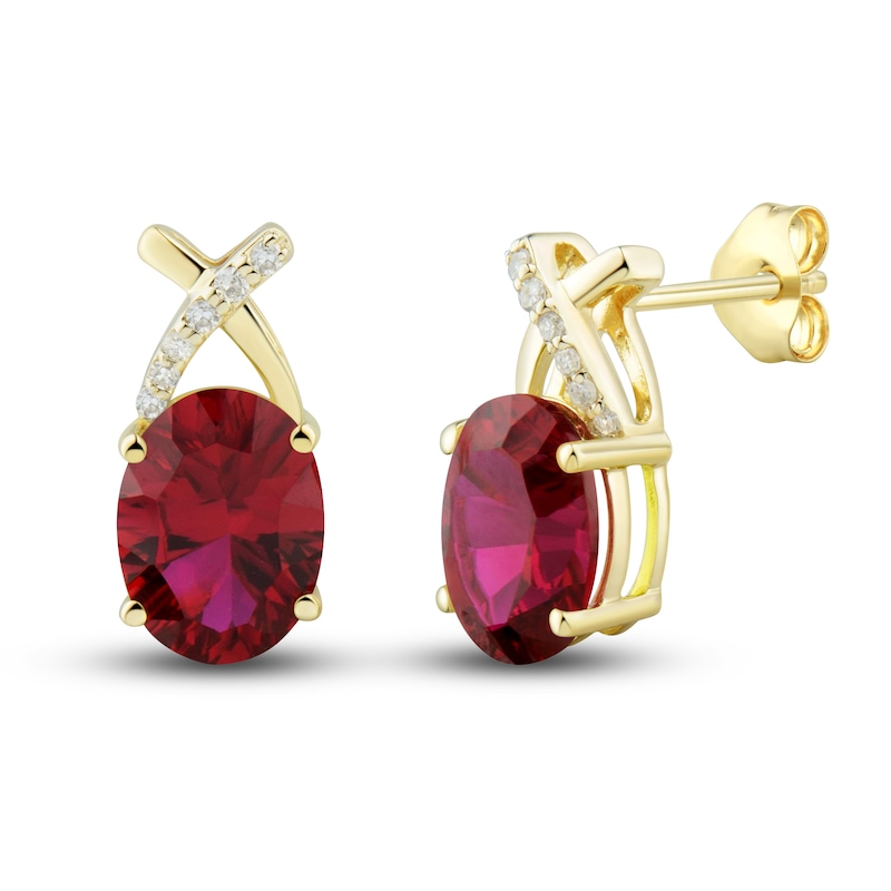 Lab-Created Ruby Ring, Earring & Necklace Set 1/5 ct tw Diamonds 10K Yellow Gold