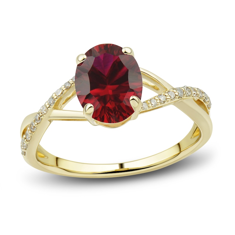 Lab-Created Ruby Ring, Earring & Necklace Set 1/5 ct tw Diamonds 10K Yellow Gold