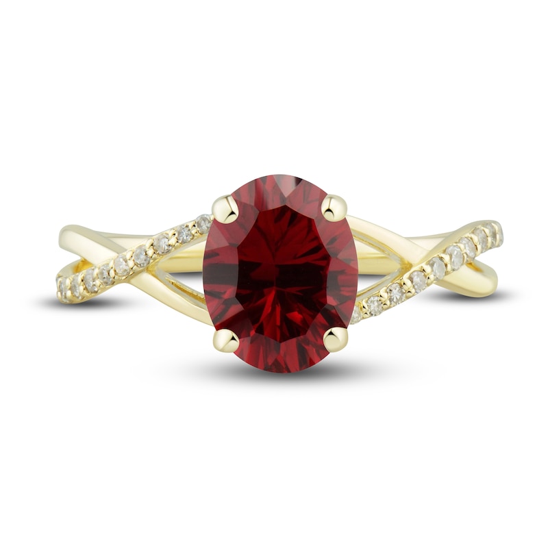 Lab-Created Ruby Ring, Earring & Necklace Set 1/5 ct tw Diamonds 10K Yellow Gold