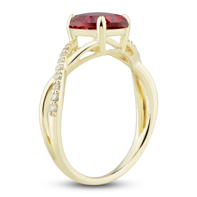 Lab-Created Ruby Ring, Earring & Necklace Set 1/5 ct tw Diamonds 10K Yellow Gold