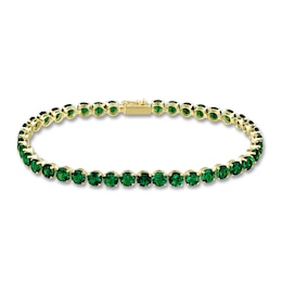 Lab-Created Emerald Tennis Bracelet 10K Yellow Gold
