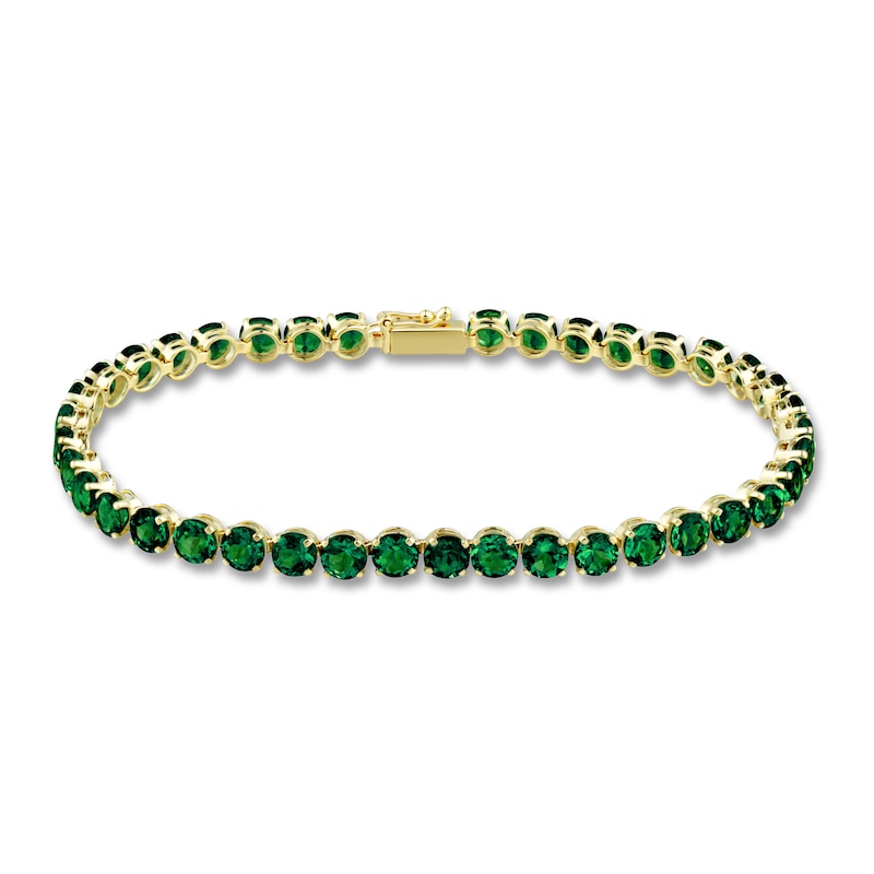 Main Image 1 of Lab-Created Emerald Tennis Bracelet 10K Yellow Gold