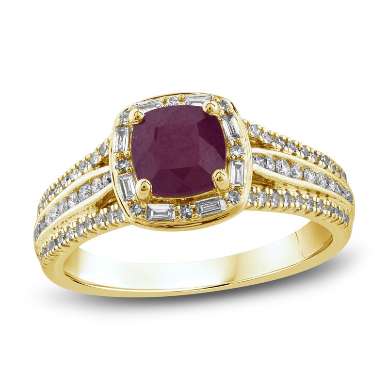 Main Image 1 of Natural Ruby Ring 3/8 ct tw Diamonds 14K Yellow Gold