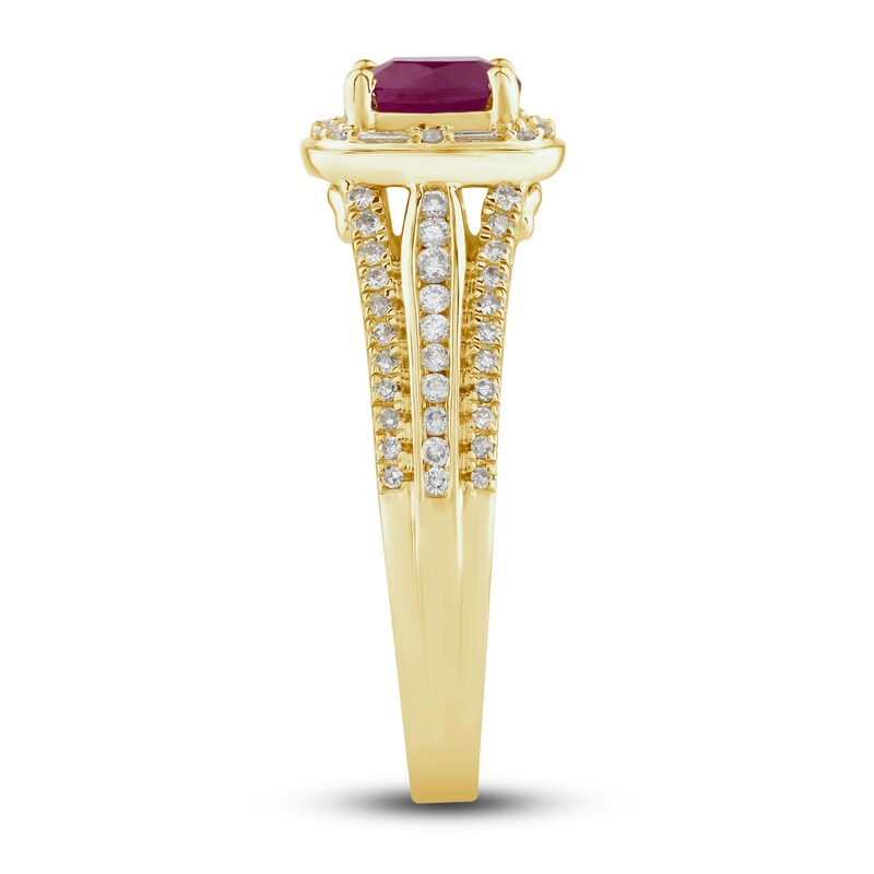 Main Image 3 of Natural Ruby Ring 3/8 ct tw Diamonds 14K Yellow Gold