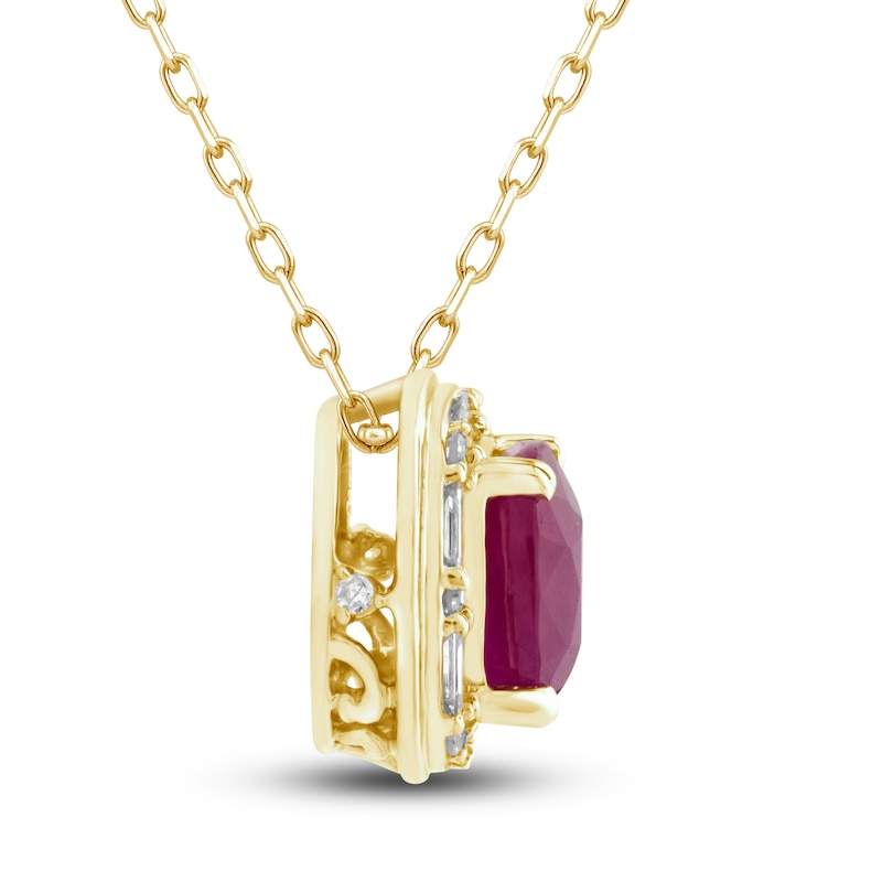 Main Image 2 of Natural Ruby Pendant Necklace 1/8 ct tw Diamonds 14K Yellow Gold