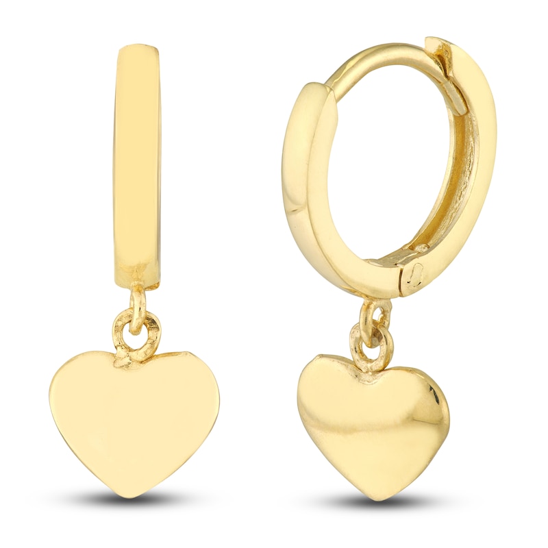 Main Image 1 of Heart Dangle Hoop Earrings 14K Yellow Gold