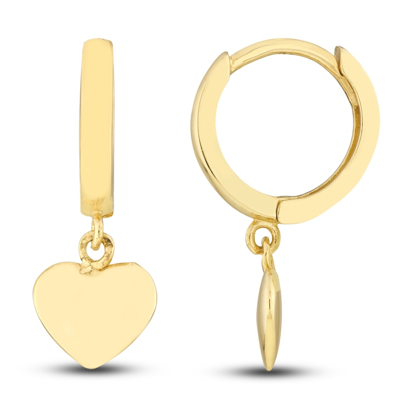 Main Image 2 of Heart Dangle Hoop Earrings 14K Yellow Gold
