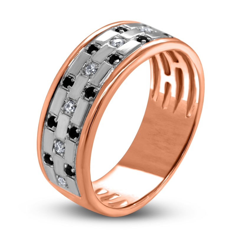 Main Image 2 of Men's Black & White Diamond Anniversary Ring 1/4 ct tw Round 14K Two-Tone Gold