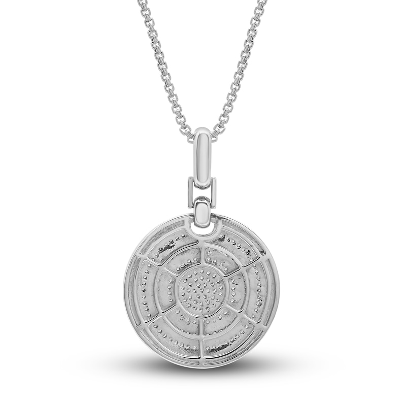 Main Image 2 of Men's Diamond Medallion Pendant Necklace 1/2 ct tw Round Sterling Silver  22"