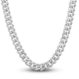 Men's Diamond Curb Link Necklace 1/2 ct tw Round Sterling Silver 20"