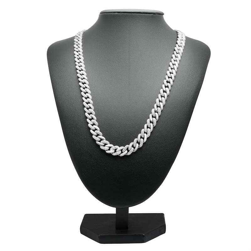 Main Image 3 of Men's Diamond Curb Link Necklace 1/2 ct tw Round Sterling Silver 20"