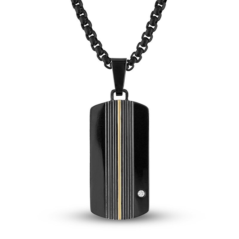 Main Image 1 of Men's Diamond Accent Pendant Necklace 1/20 ct tw Round Stainless Steel/Black Titanium 22&quot;