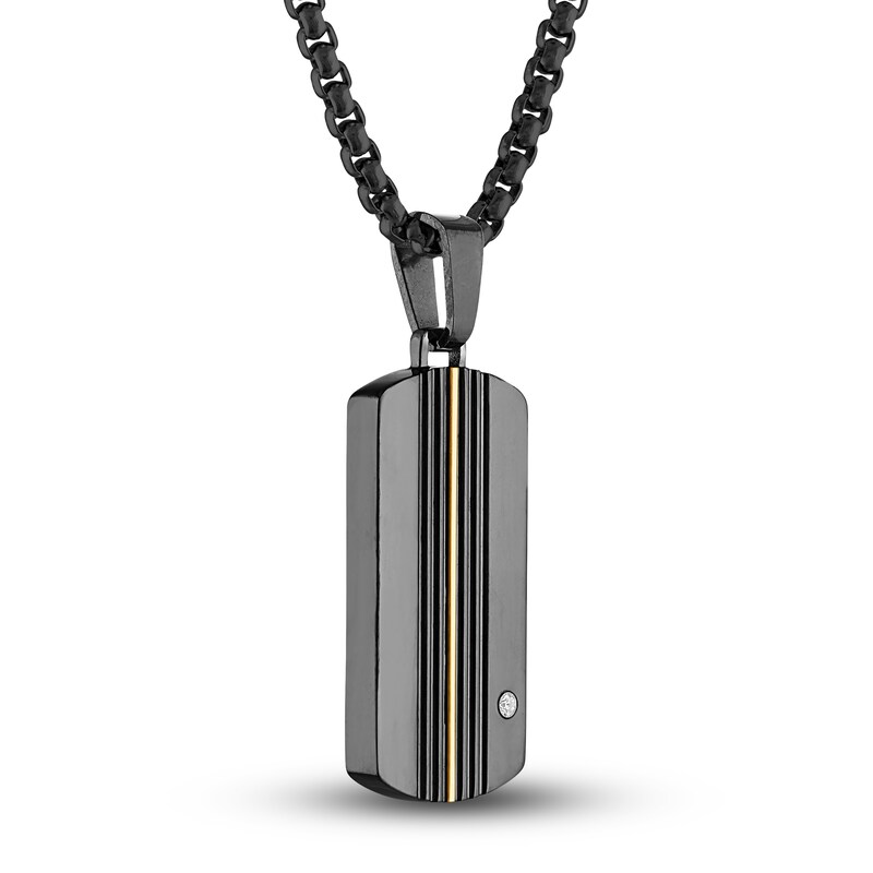 Main Image 2 of Men's Diamond Accent Pendant Necklace 1/20 ct tw Round Stainless Steel/Black Titanium 22&quot;