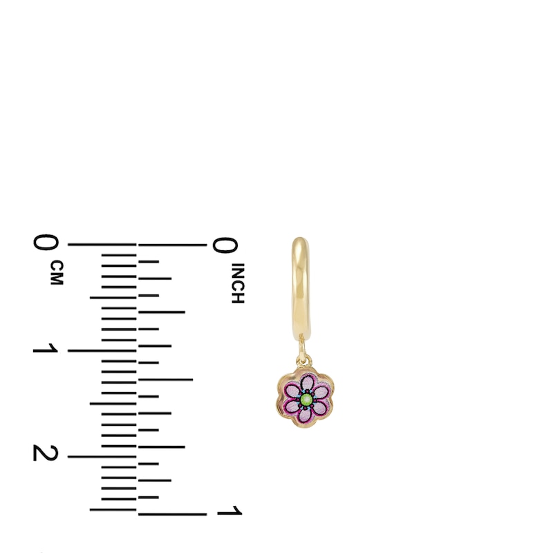 Flower Earrings Purple Enamel 14K Yellow Gold