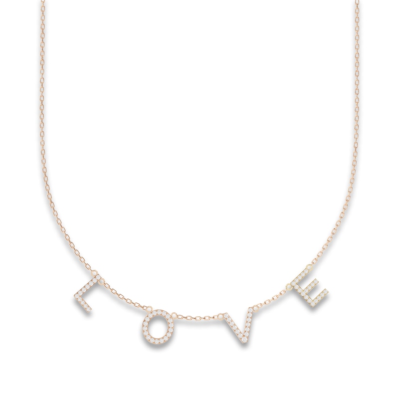 Main Image 1 of Juliette Maison Diamond Station Name Necklace 1/2 ct tw Round 10K Rose Gold