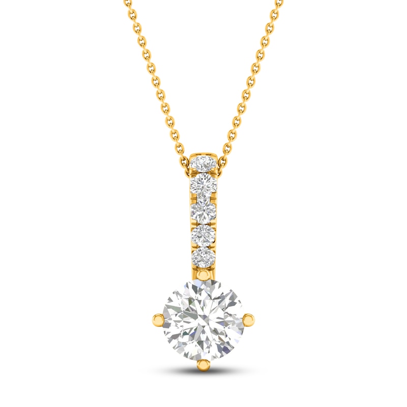 Main Image 1 of Lab-Grown Diamond Drop Pendant Necklace 1 ct tw Round 14K Yellow Gold