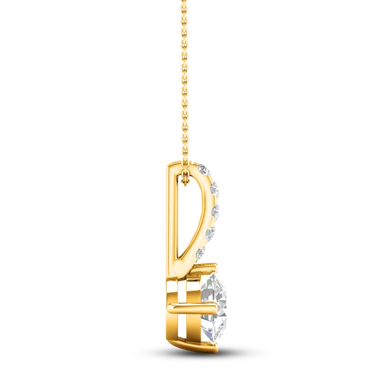 Main Image 3 of Lab-Grown Diamond Drop Pendant Necklace 1 ct tw Round 14K Yellow Gold