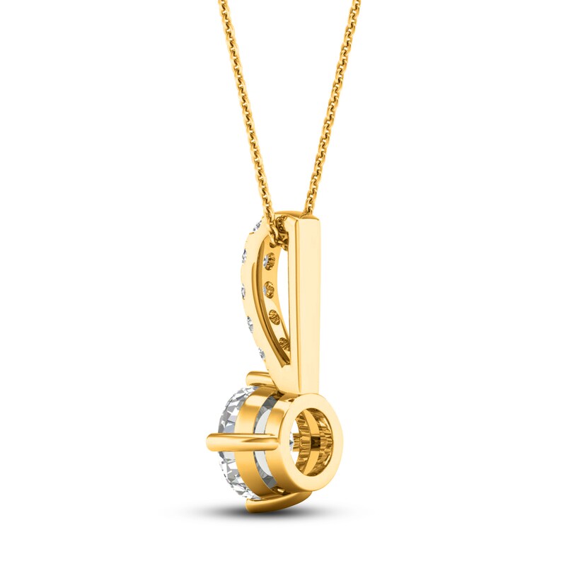 Main Image 4 of Lab-Grown Diamond Drop Pendant Necklace 1 ct tw Round 14K Yellow Gold