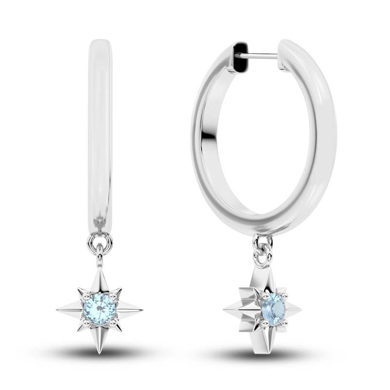 Main Image 1 of Juliette Maison Natural Aquamarine Starburst Drop Earrings 10K White Gold
