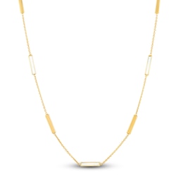 Bar Station Necklace White Enamel 14K Yellow Gold 18"