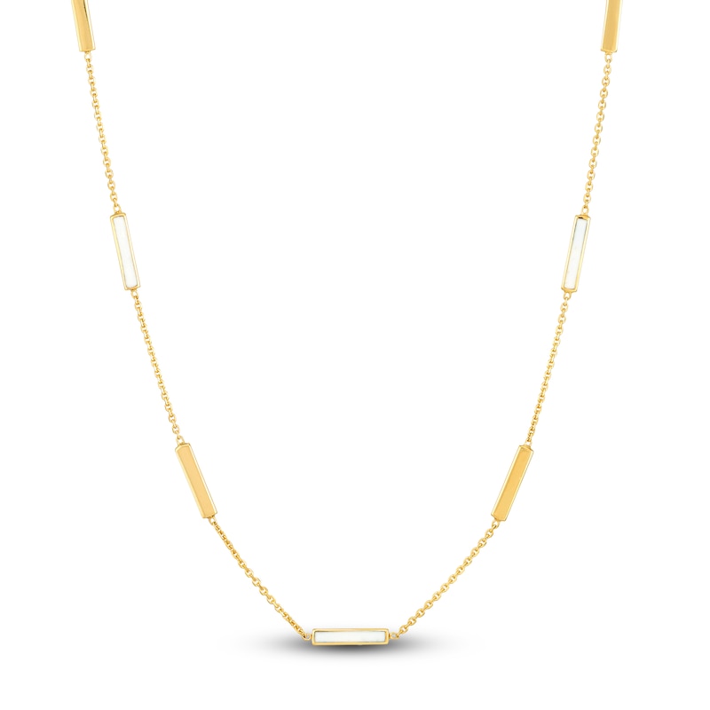 Main Image 1 of Bar Station Necklace White Enamel 14K Yellow Gold 18"