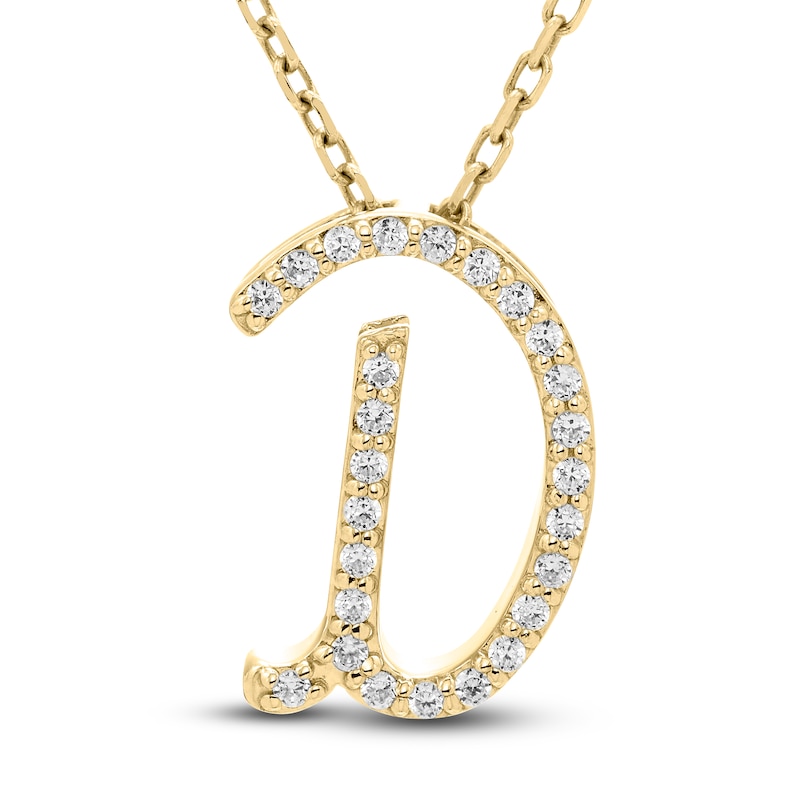 Diamond Initial D Pendant Necklace 1/10 ct tw Round 10K Yellow Gold 18 ...
