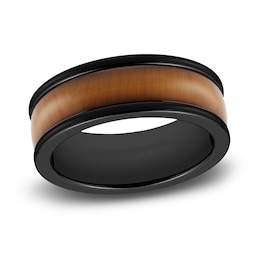 Men's Wood Wedding Band Black Tungsten 8.0mm