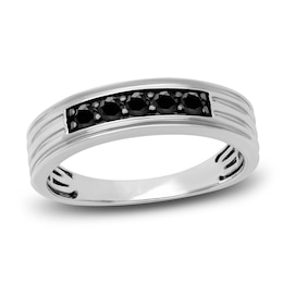 Men's Natural Black Sapphire Wedding Band 14K White Gold 5.5mm