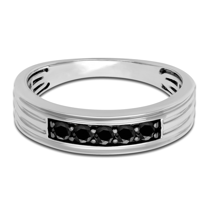 Main Image 2 of Men's Natural Black Sapphire Wedding Band 14K White Gold 5.5mm