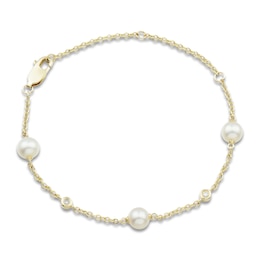 Freshwater Cultured Pearl Bracelet 1/20 ct tw Diamonds 14K Yellow Gold 7"