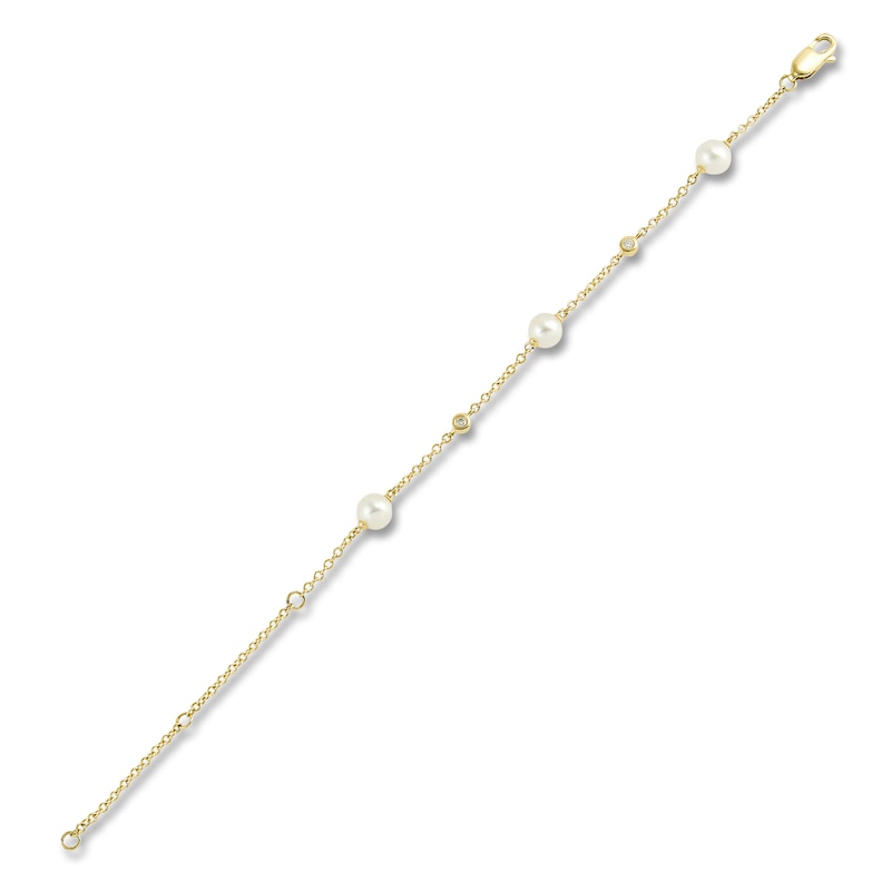 Main Image 2 of Freshwater Cultured Pearl Bracelet 1/20 ct tw Diamonds 14K Yellow Gold 7"
