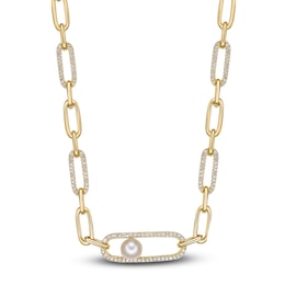 Freshwater Cultured Pearl Clip Necklace 3/8 ct tw Diamonds 14K Yellow Gold 18"