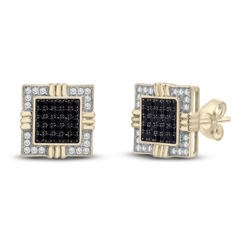 Main Image 2 of Men's Black & White Diamond Earrings 1/2 ct tw Round 14K Yellow Gold