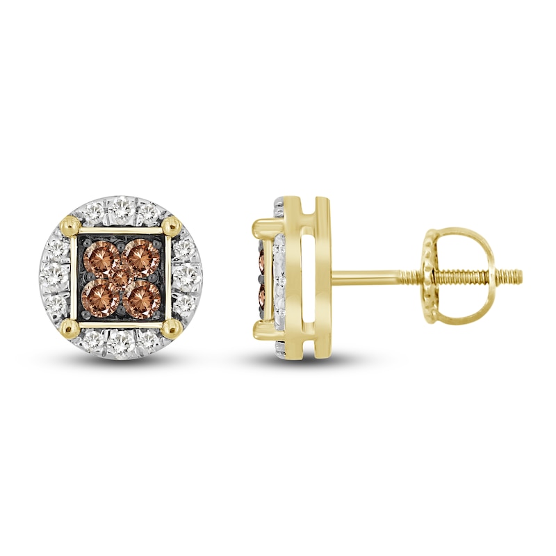 Main Image 1 of The New Fashioned Men's Bourbon-Colored & White Diamond Earrings 3/4 ct tw Round 10K Yellow Gold
