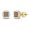 Thumbnail Image 1 of Bourbon-Colored Diamonds Men's White & Brown Diamond Earrings 3/4 ct tw Round 10K Yellow Gold