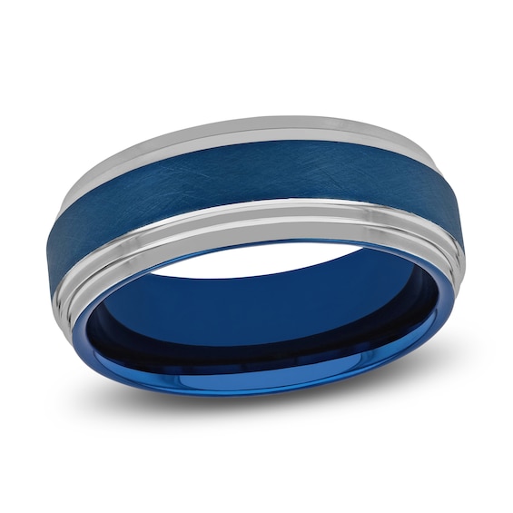 Men's Wedding Band Blue Ion-Plated Tungsten Carbide 8.0mm