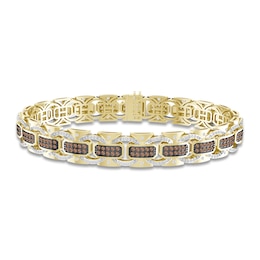 The New Fashioned Men's Brown & White Diamond Bracelet 2 ct tw Round 10K Yellow Gold 8.5"
